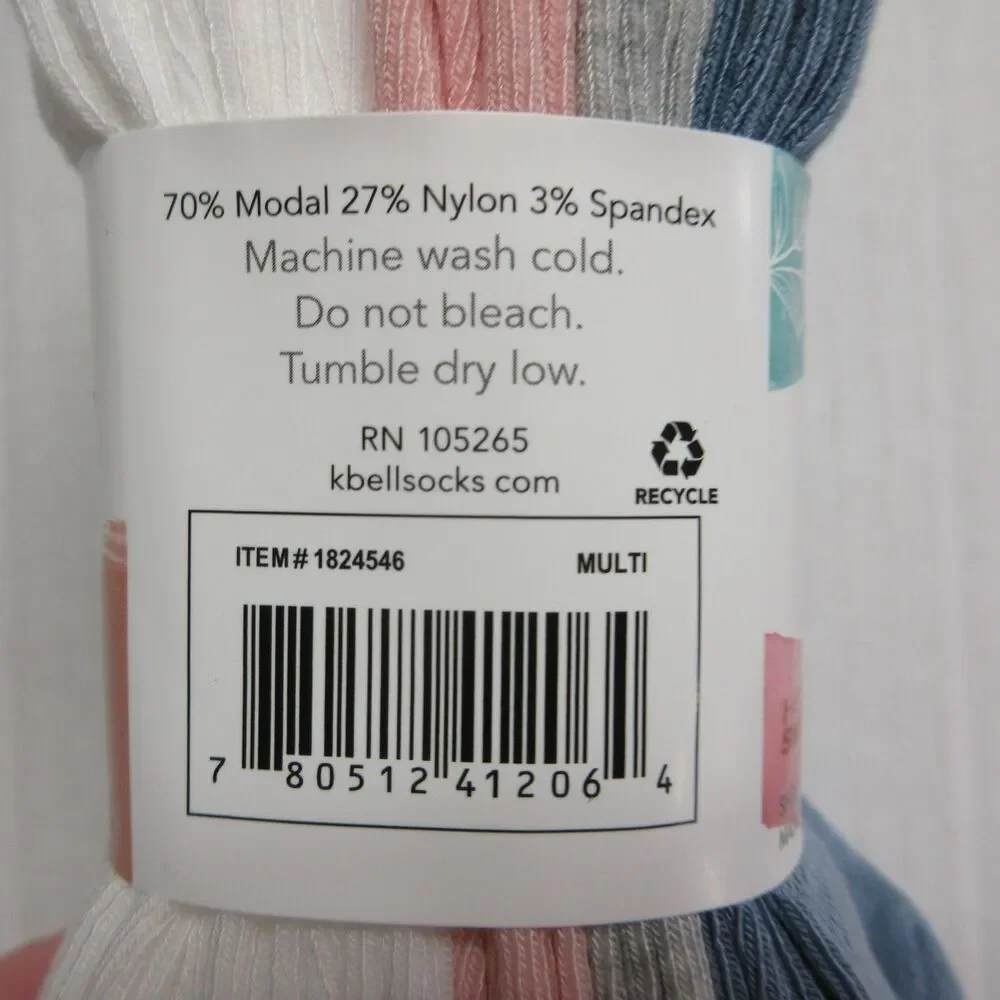 K BELL Womens Modal Roll Top Socks 6 pairs Solid Colors Blue White Pink Grey NWT